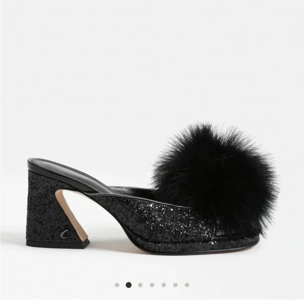 EUC Sam Edelman Black Pom-Pom Sequin Heels - Picture 2 of 10